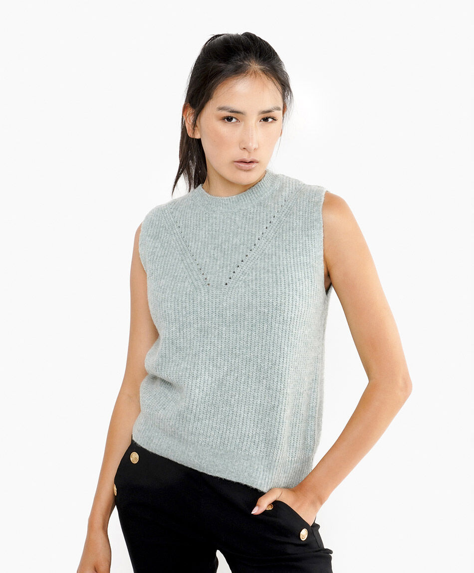Sweater mujer sin mangas textura lineal
