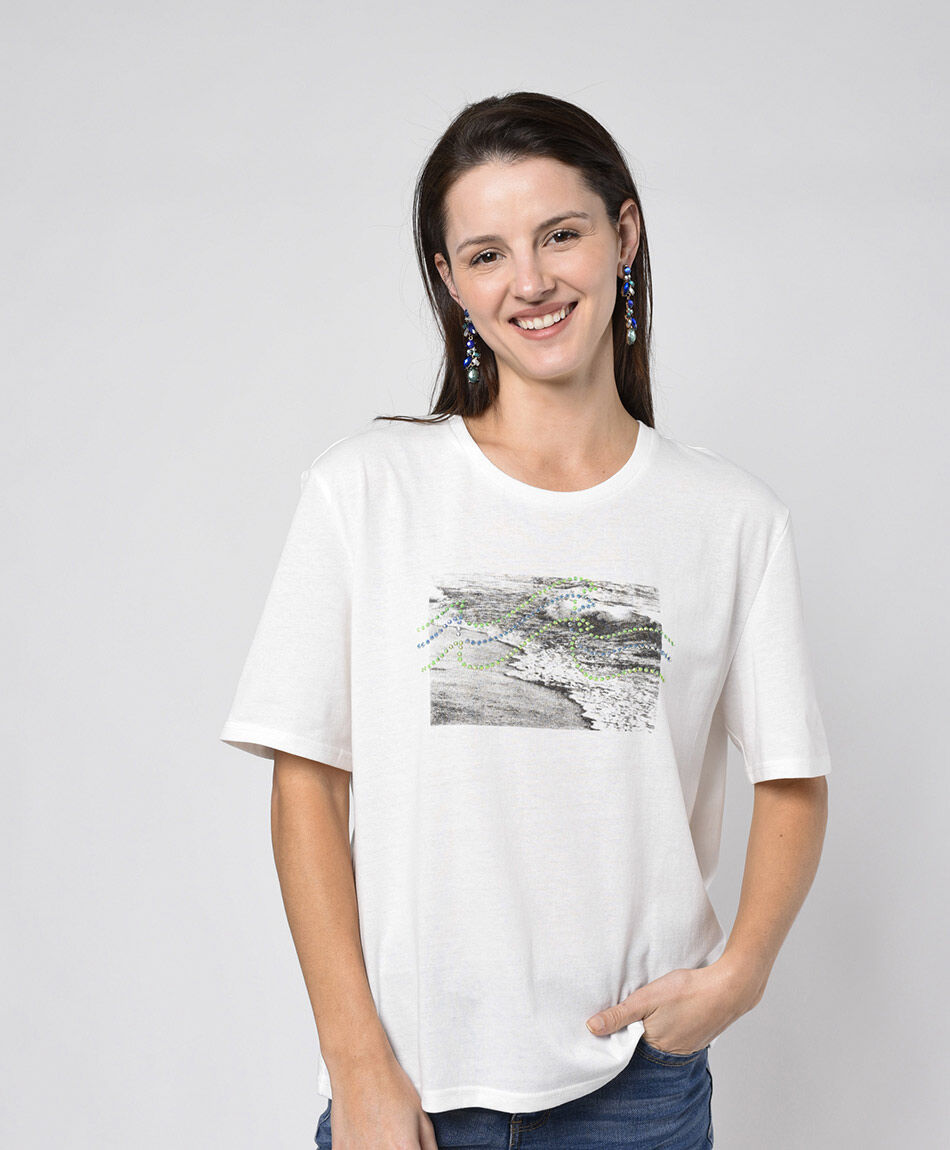 Polera mujer olas y brillos