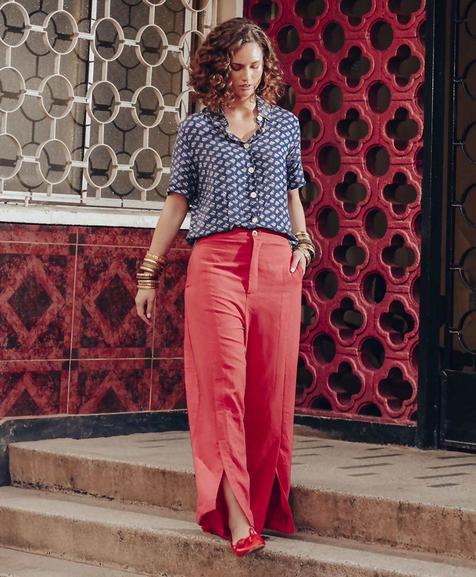Pantalón mujer liso rojo wide Pantalón mujer liso rojo wide