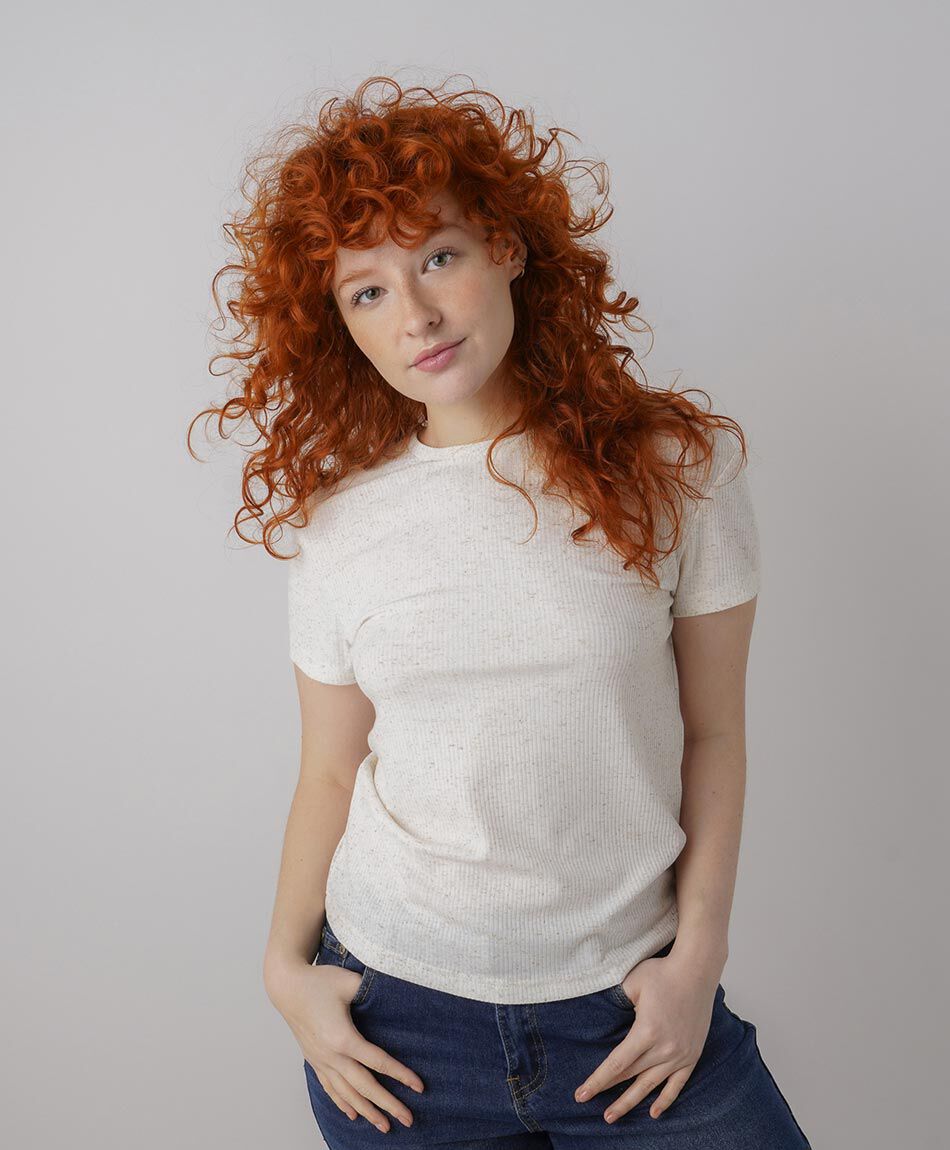 Polera mujer textura rib lino