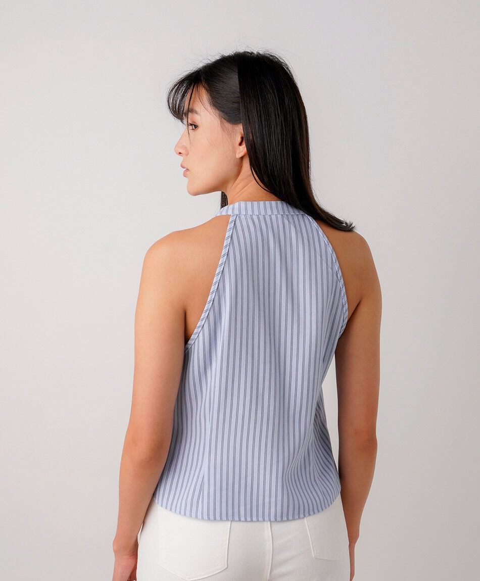 Blusa mujer amarras rayas lino