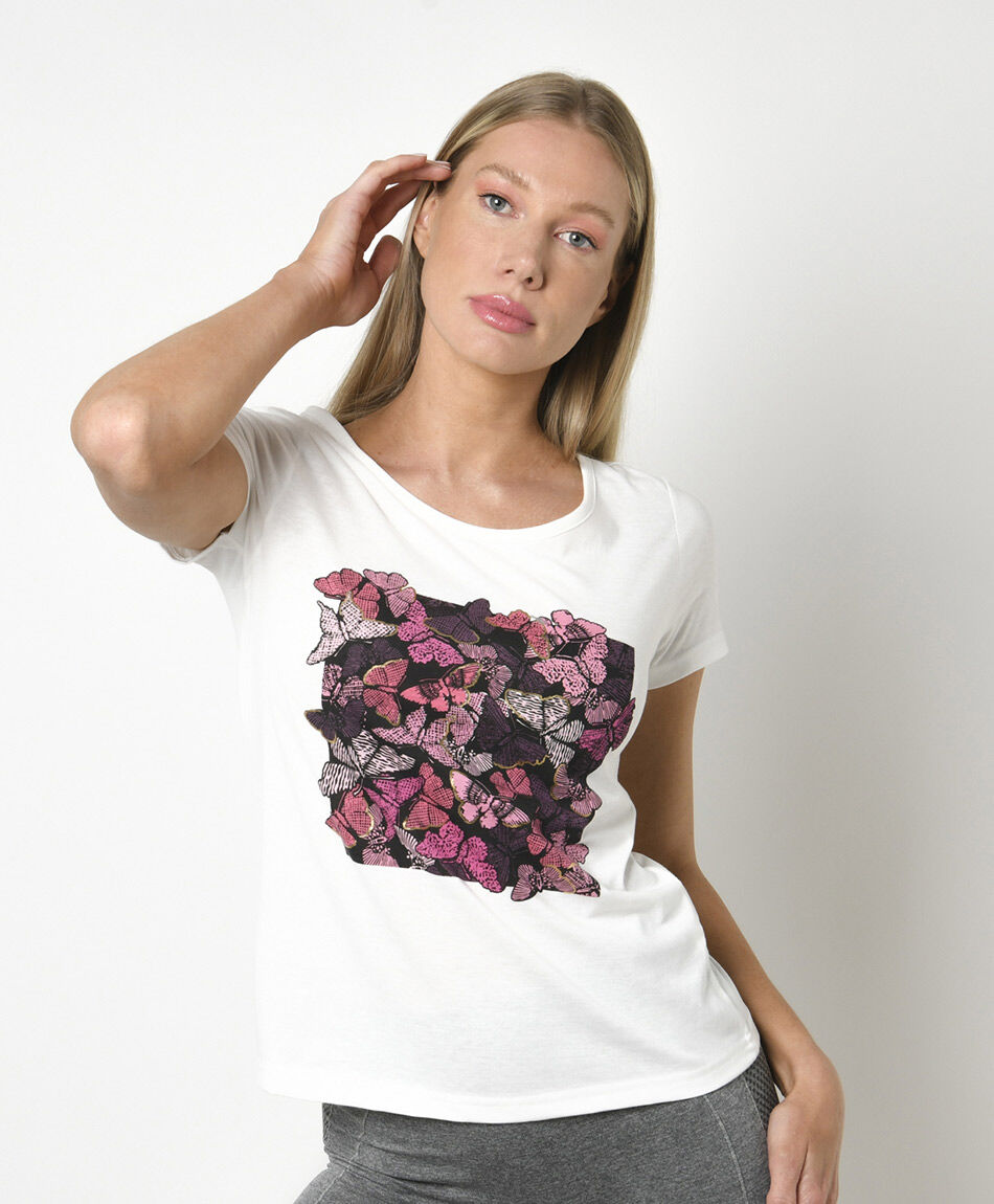 Polera mujer estampado mariposas