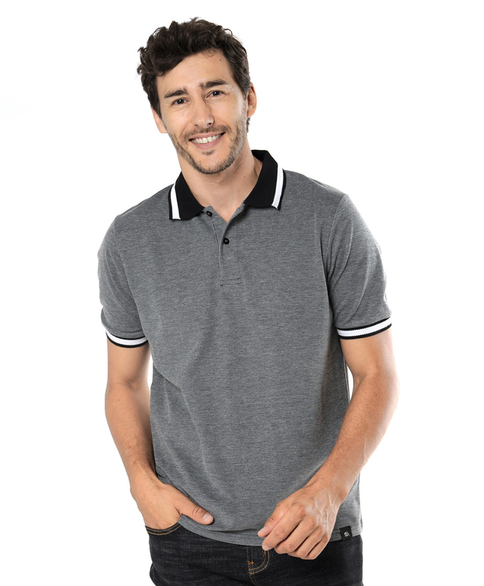 Polera hombre líneas blancas cuello piqué Polera hombre líneas blancas cuello piqué