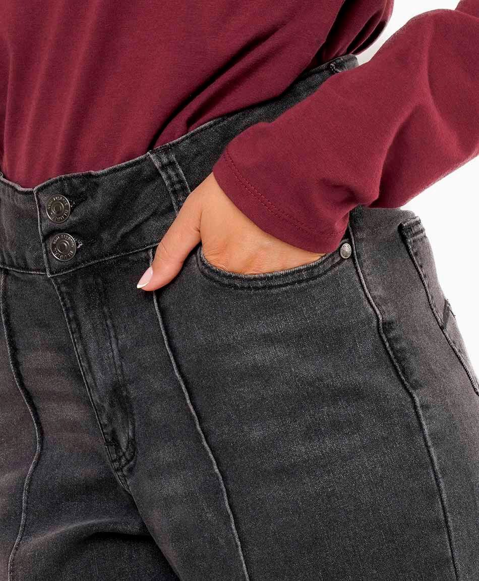 Jeans mujer alforza negro