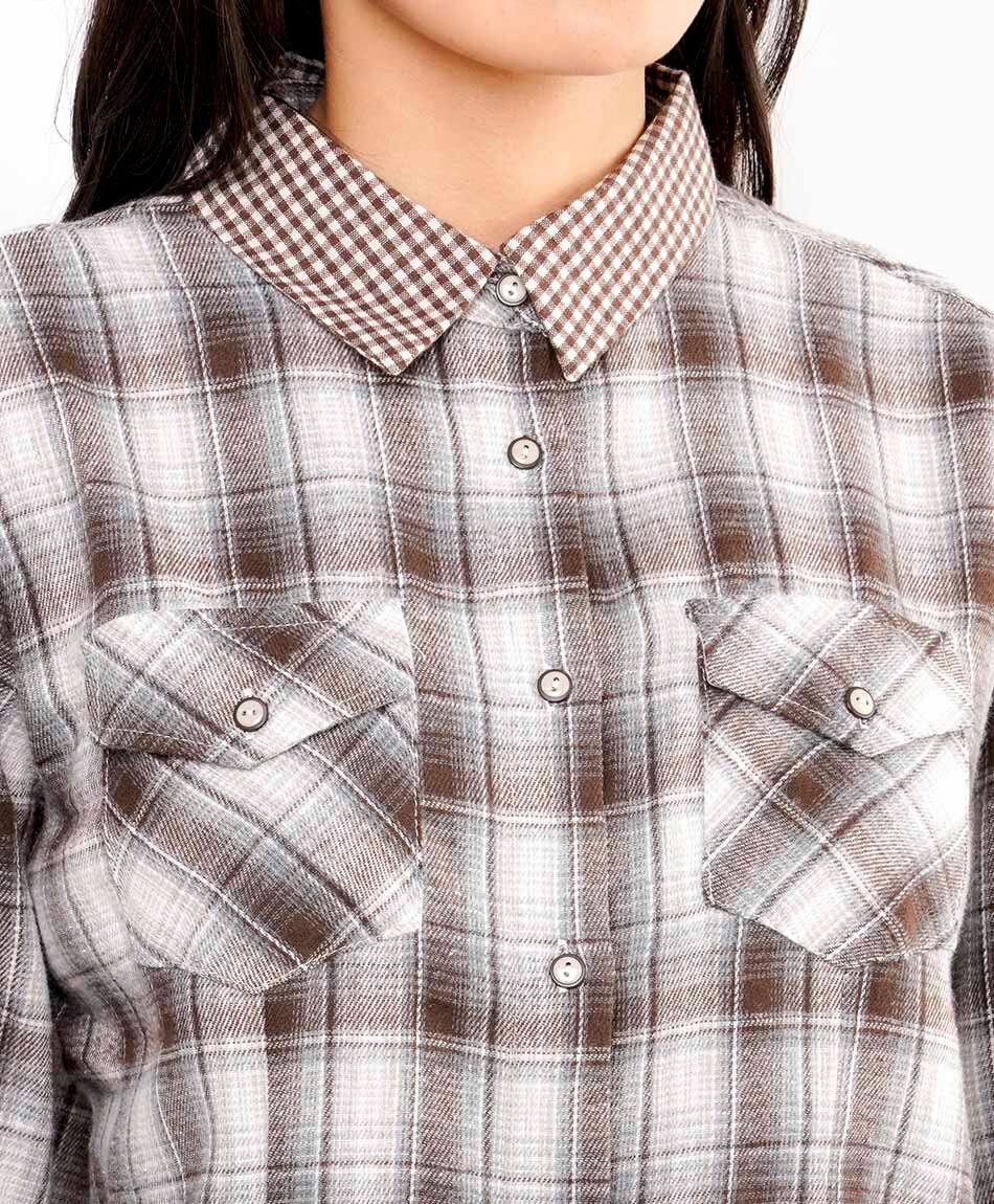 Blusa mujer escoces cuadros caf&eacute;