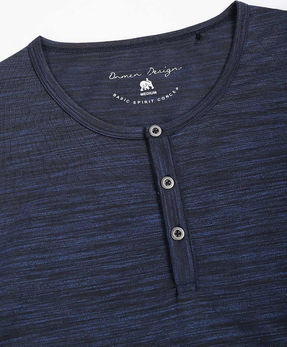 Polera hombre jaspeada botones azul