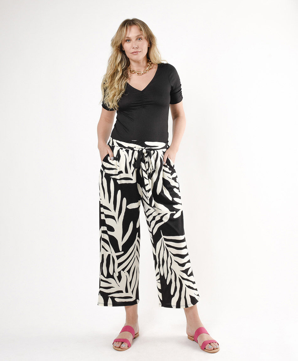 Pantal&oacute;n mujer hojas bicolor