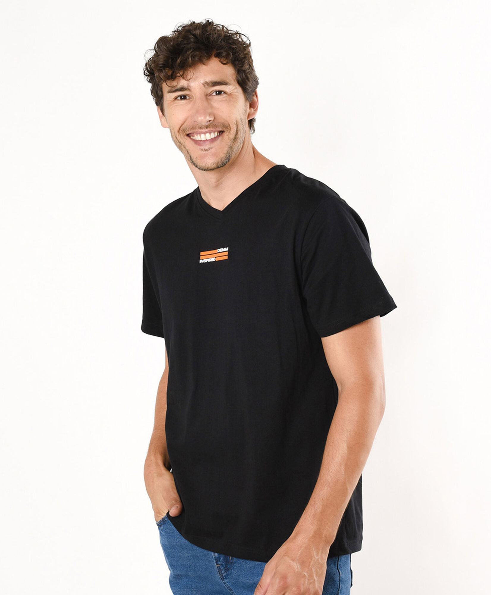 Polera hombre doble estampado denim Polera hombre doble estampado denim