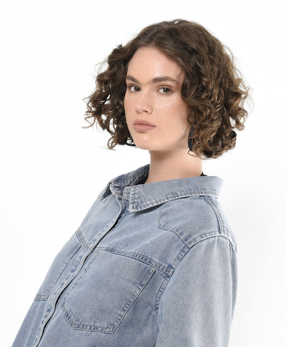 Blusa mujer denim bolsillos