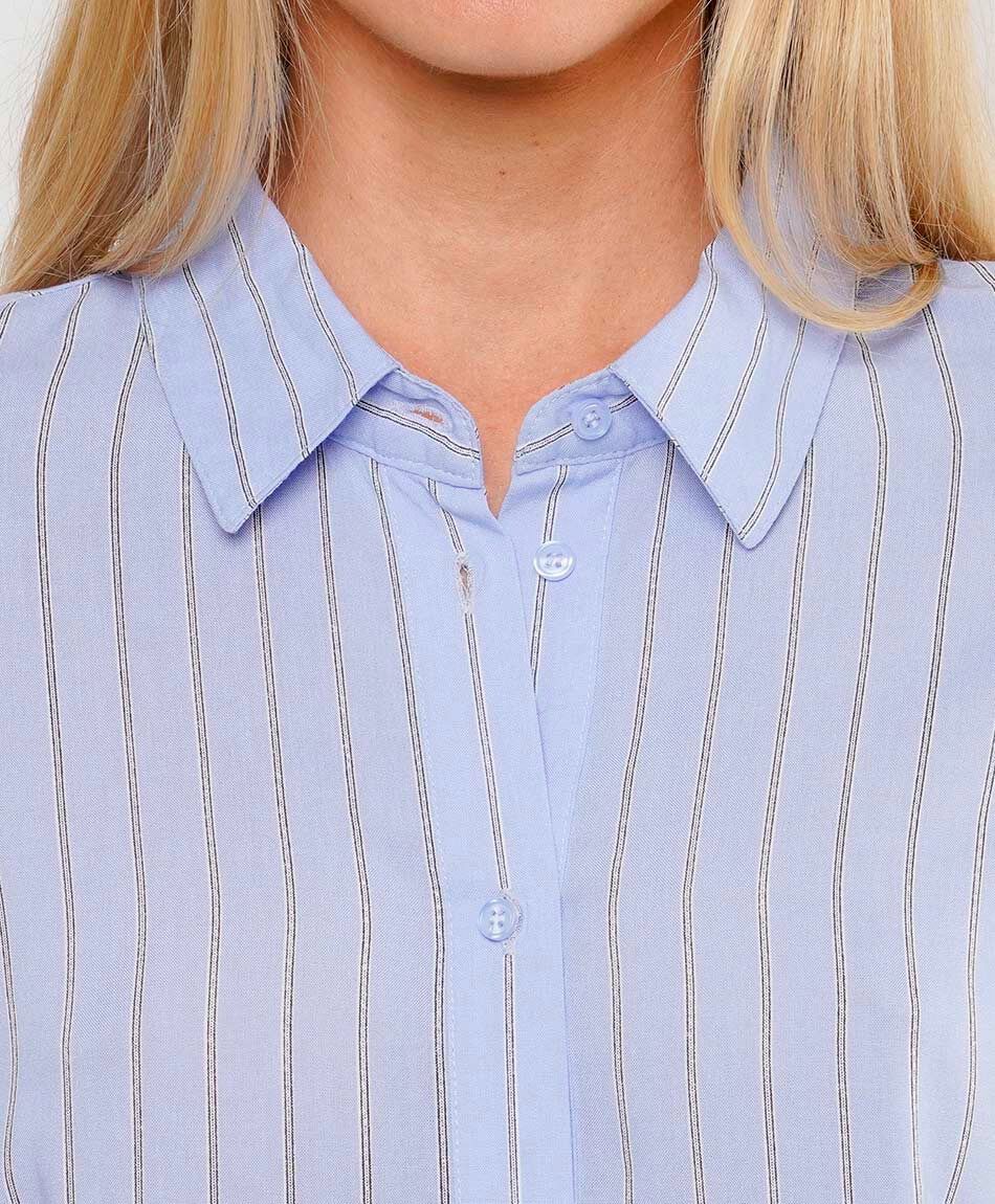 Blusa mujer l&iacute;neas manga ancha azul