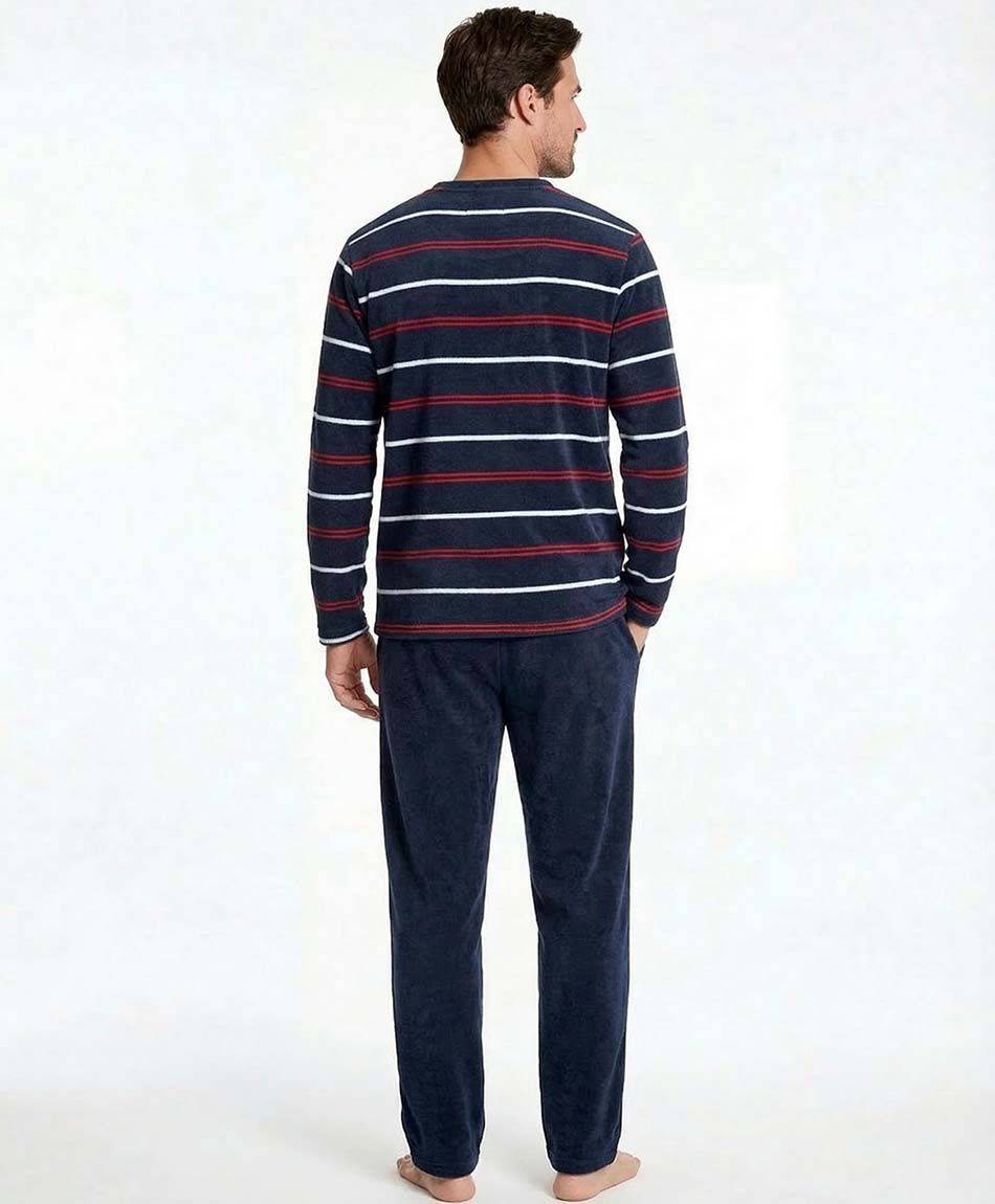 Pijama hombre polar l&iacute;neas rojas