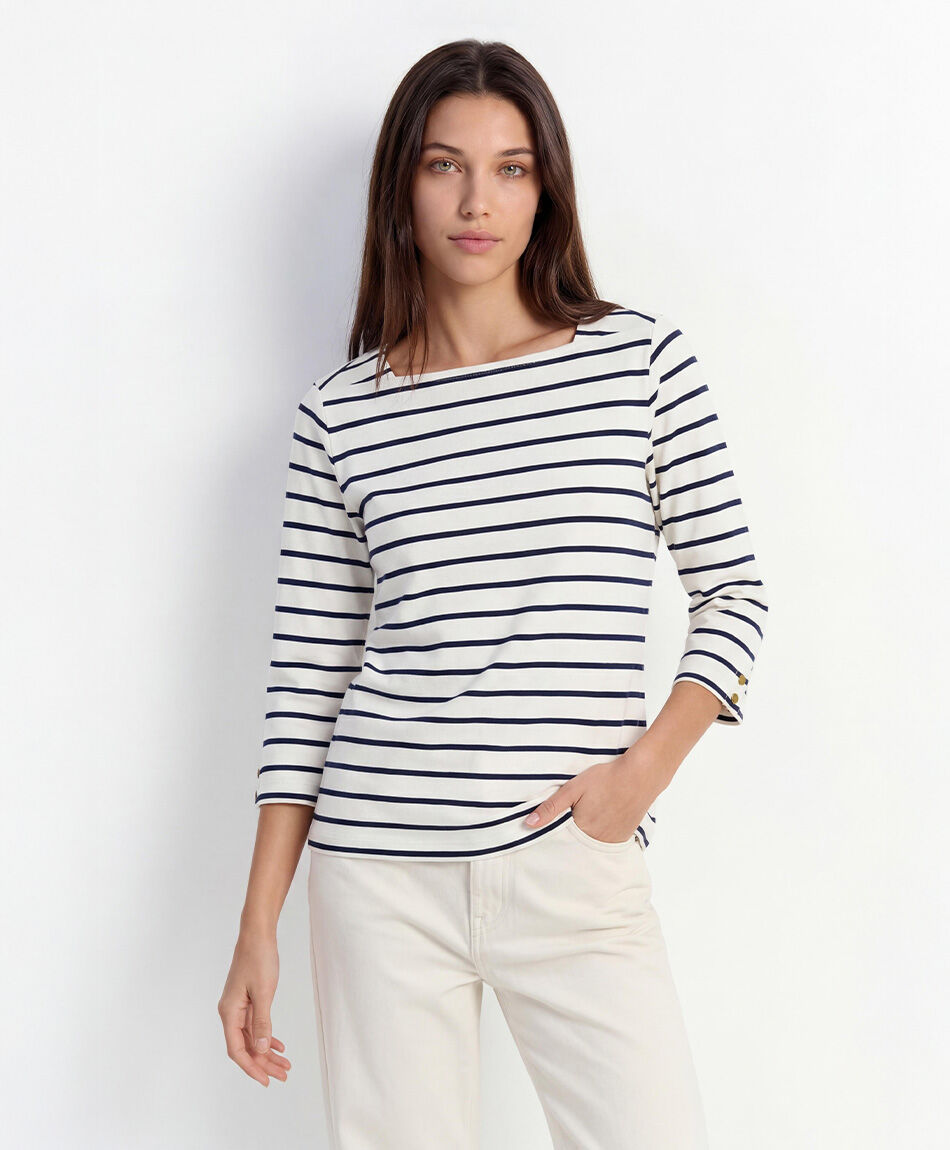 Polera mujer rayas cuello bote