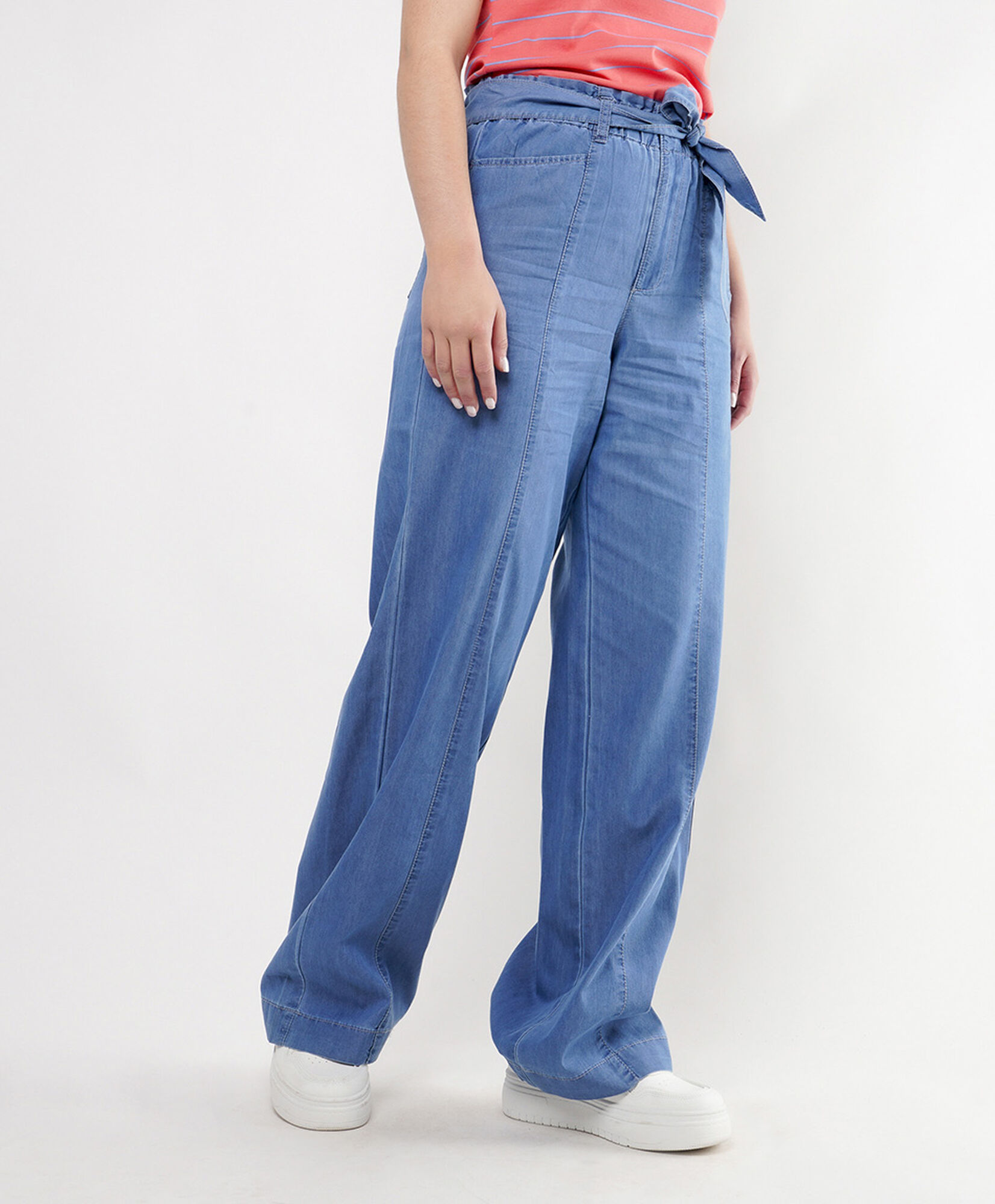 Pantalón mujer cinturón denim wide Pantalón mujer cinturón denim wide