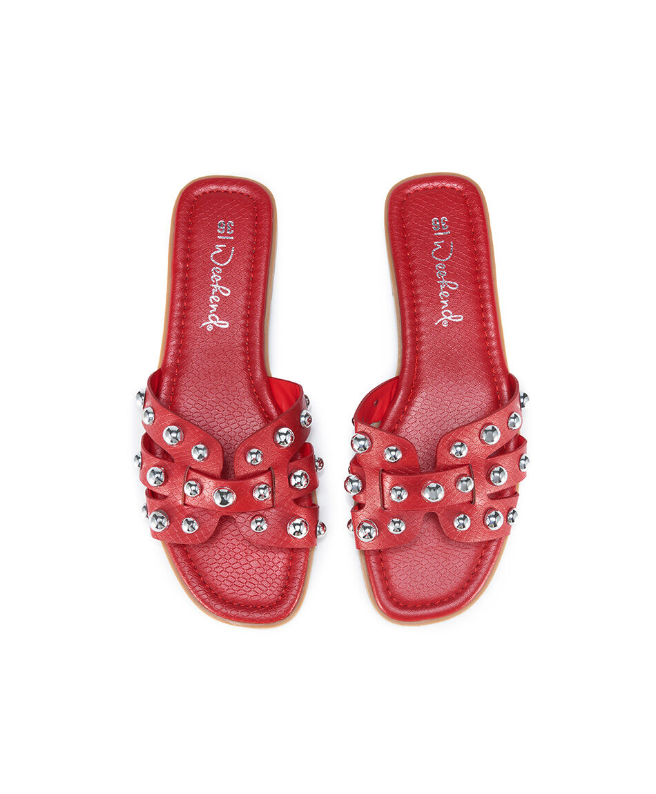 Sandalia mujer plana tachas roja
