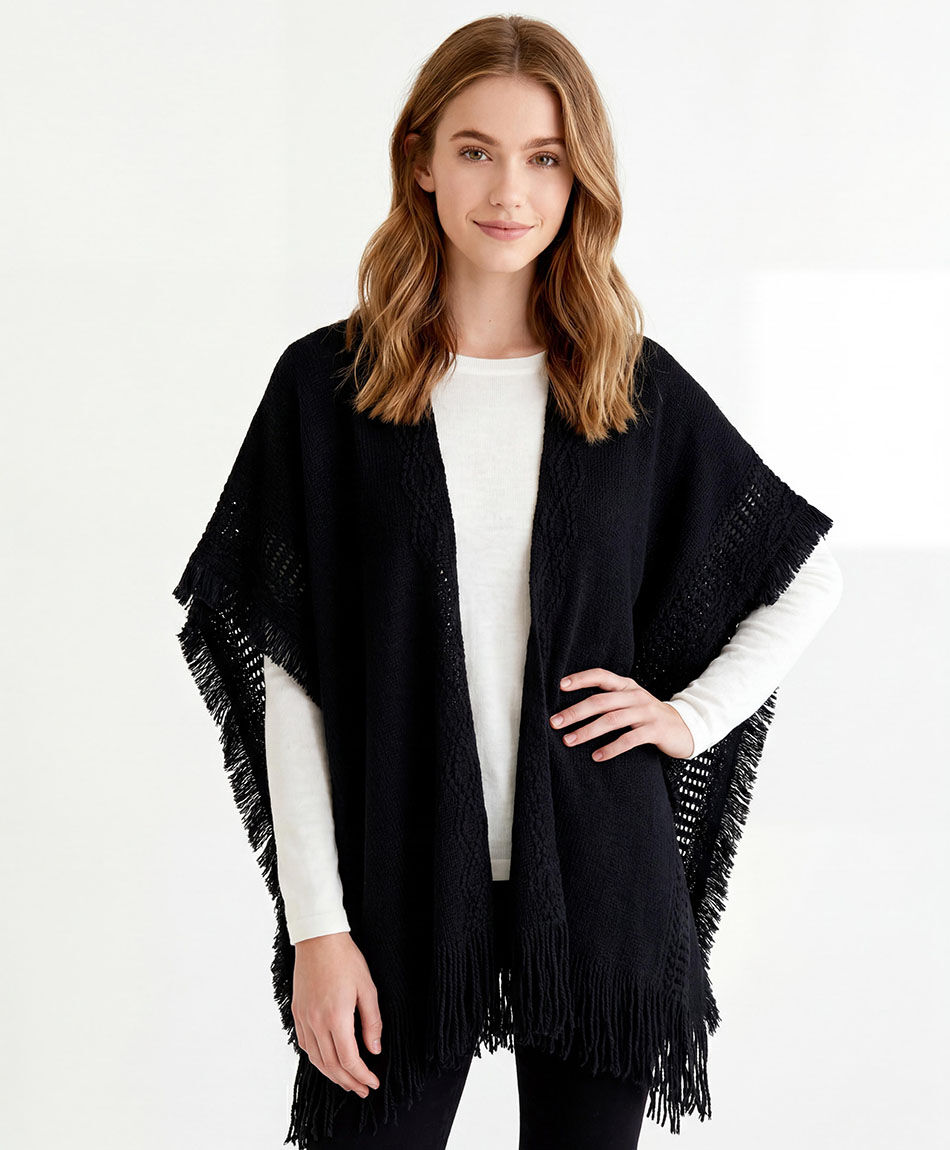 Poncho mujer b&aacute;sico negro