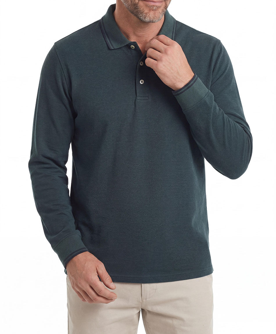 Polera hombre polo manga larga verde oscuro