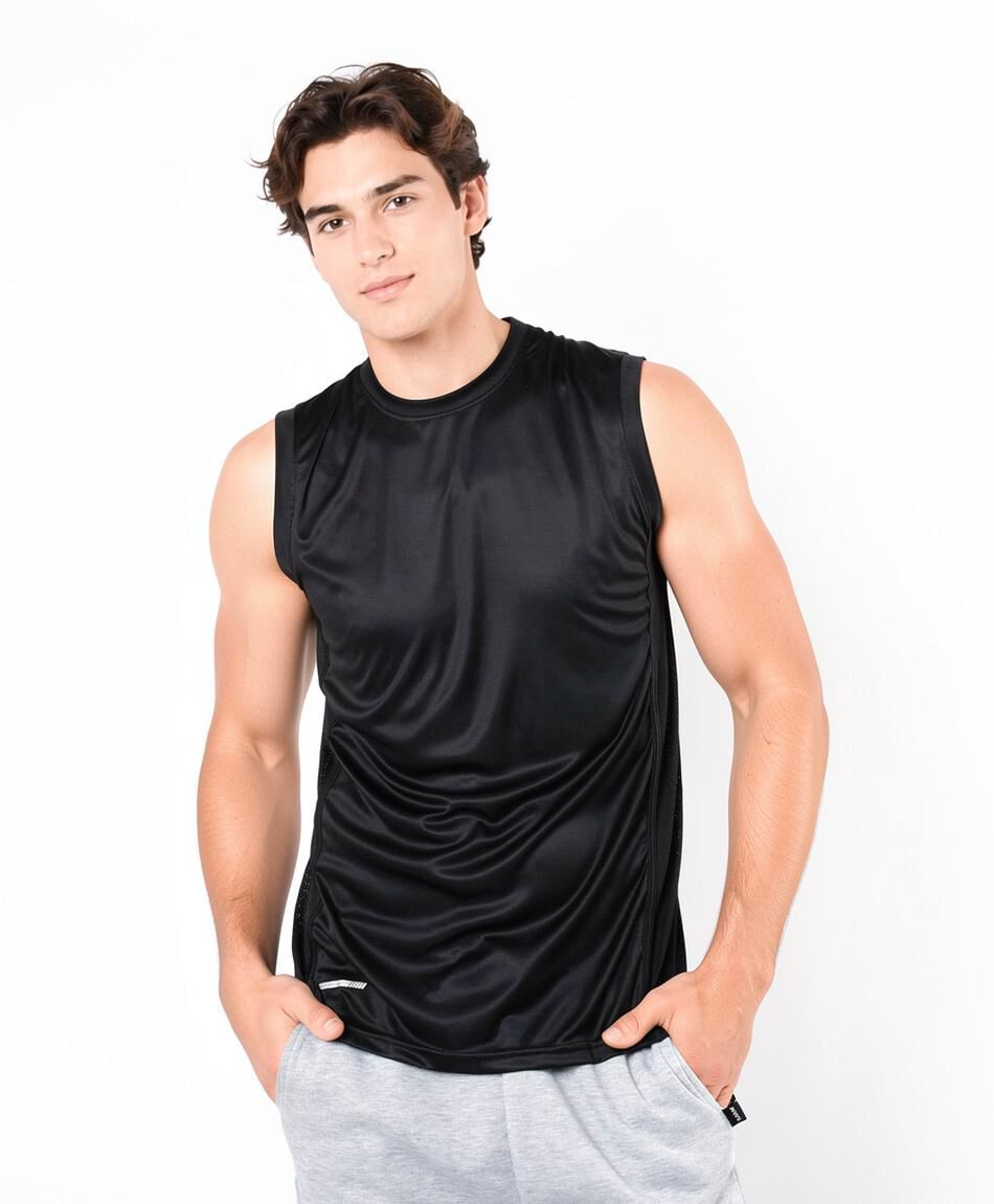 Polera deportiva hombre lisa negra sin mangas