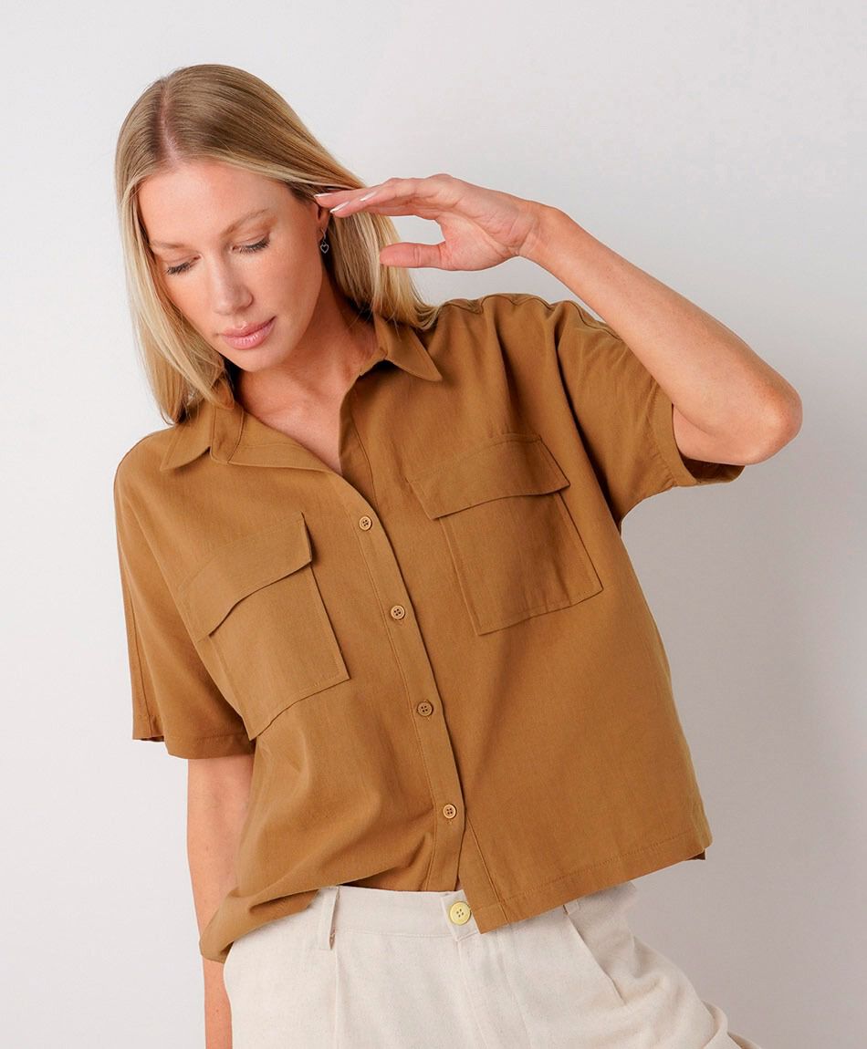 Blusa mujer lino bolsillos