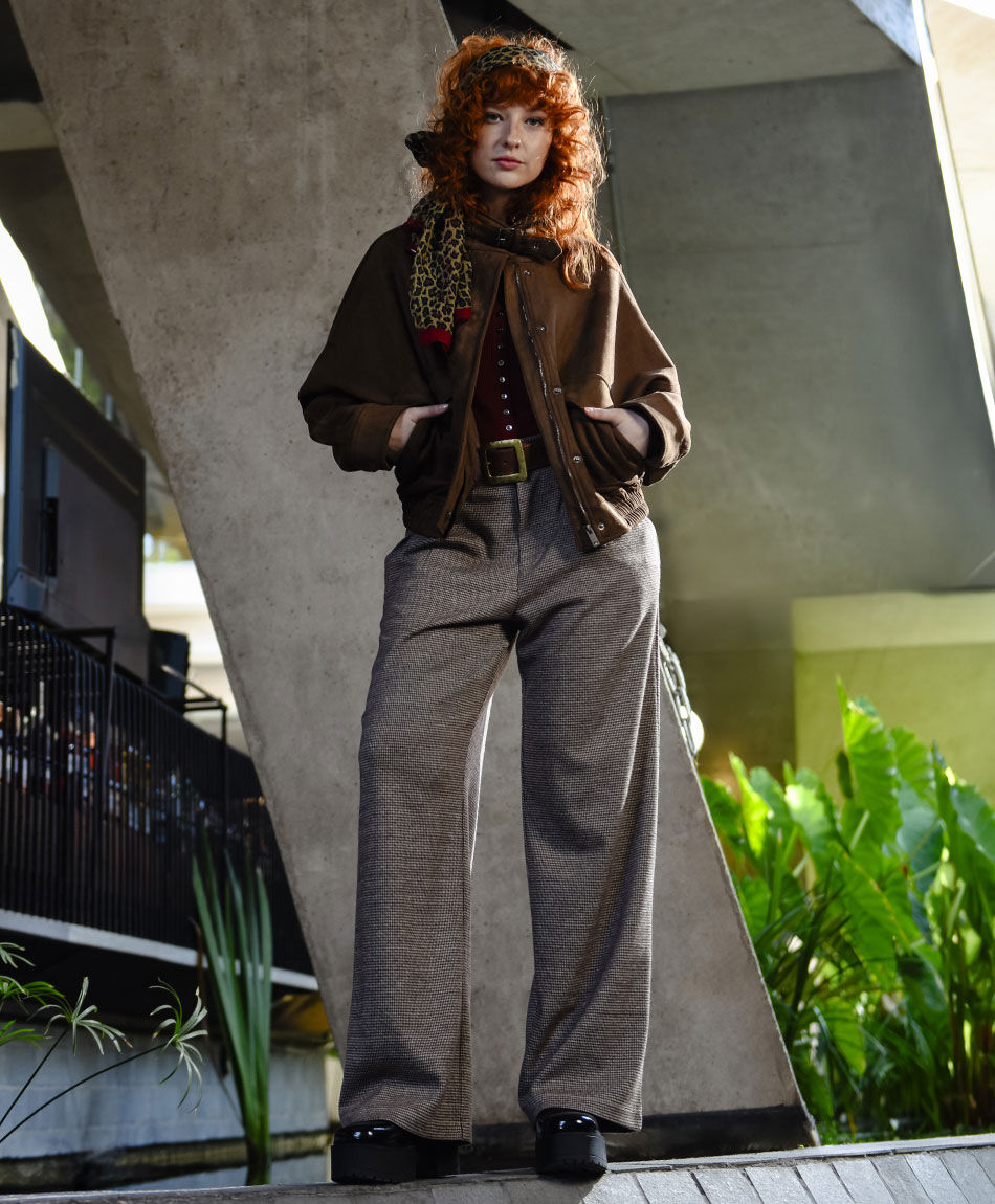 Pantal&oacute;n mujer mini check wide leg