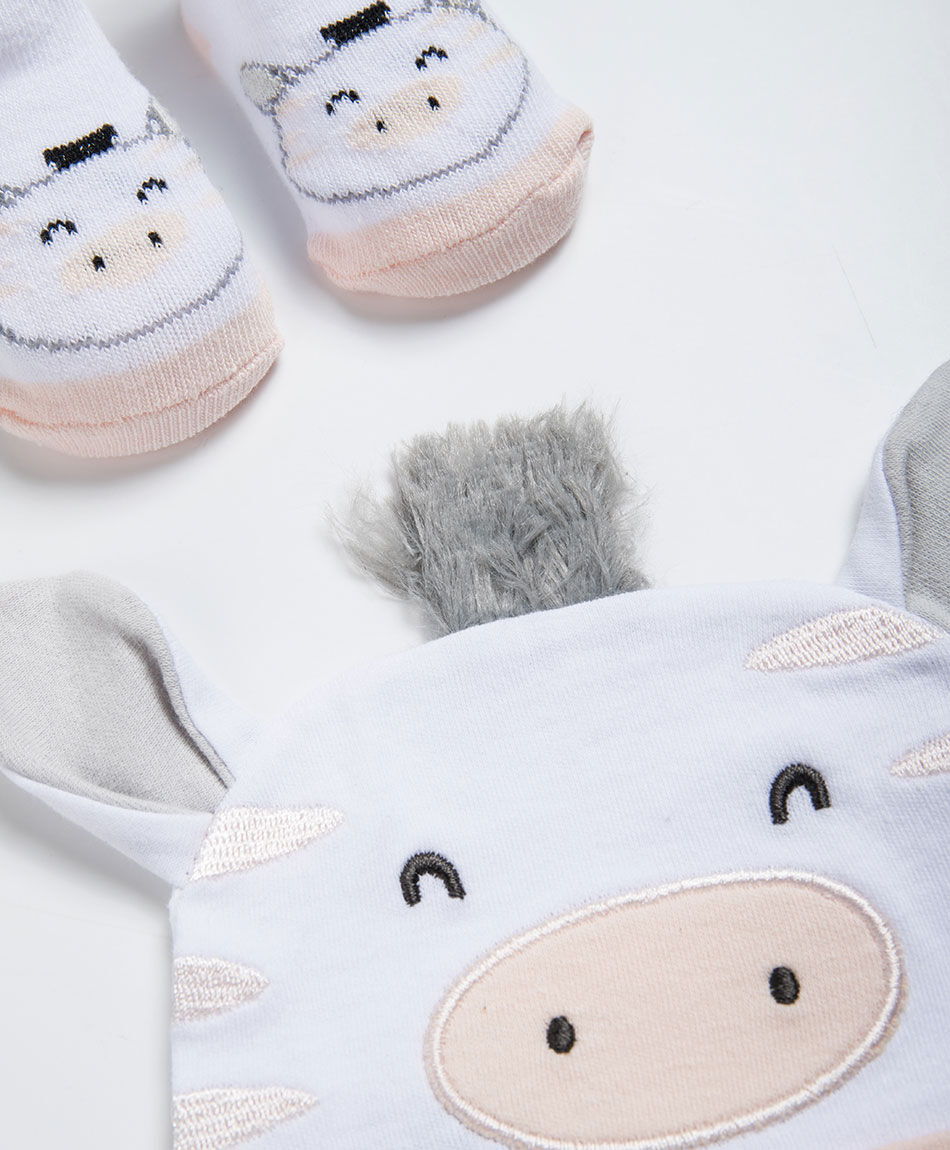 Set gorro + calcetines beb&eacute; animalito