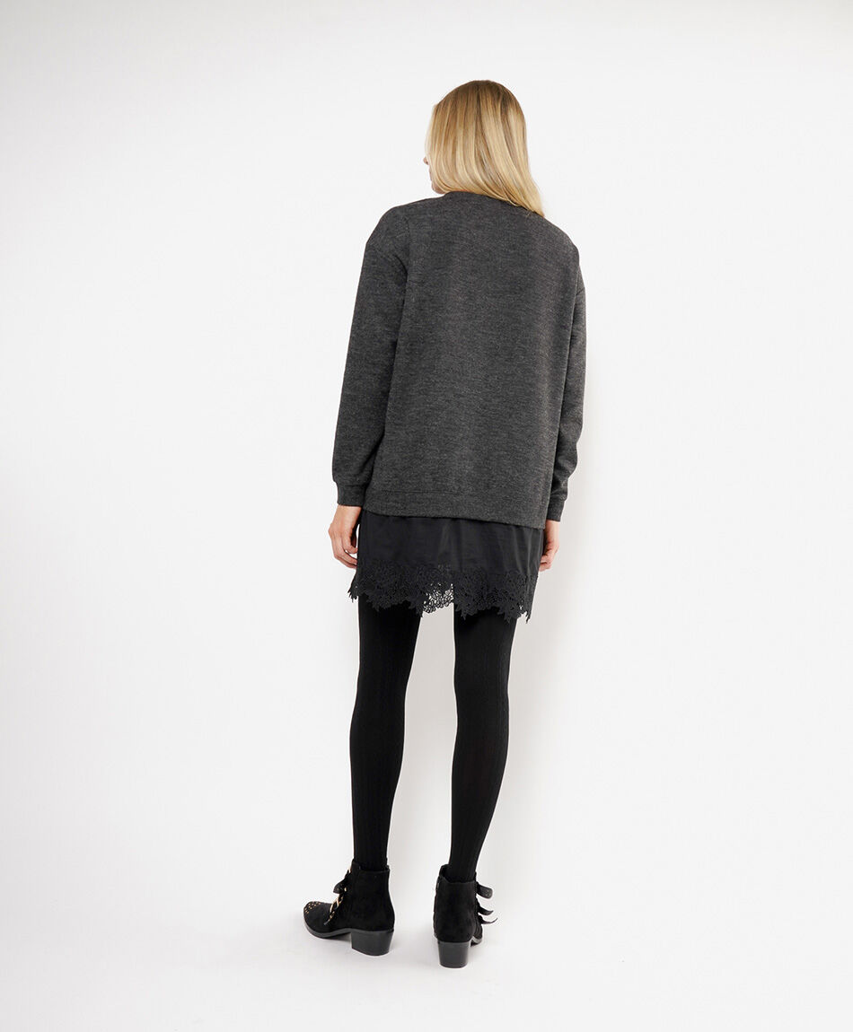 Polera mujer basta encaje larga black