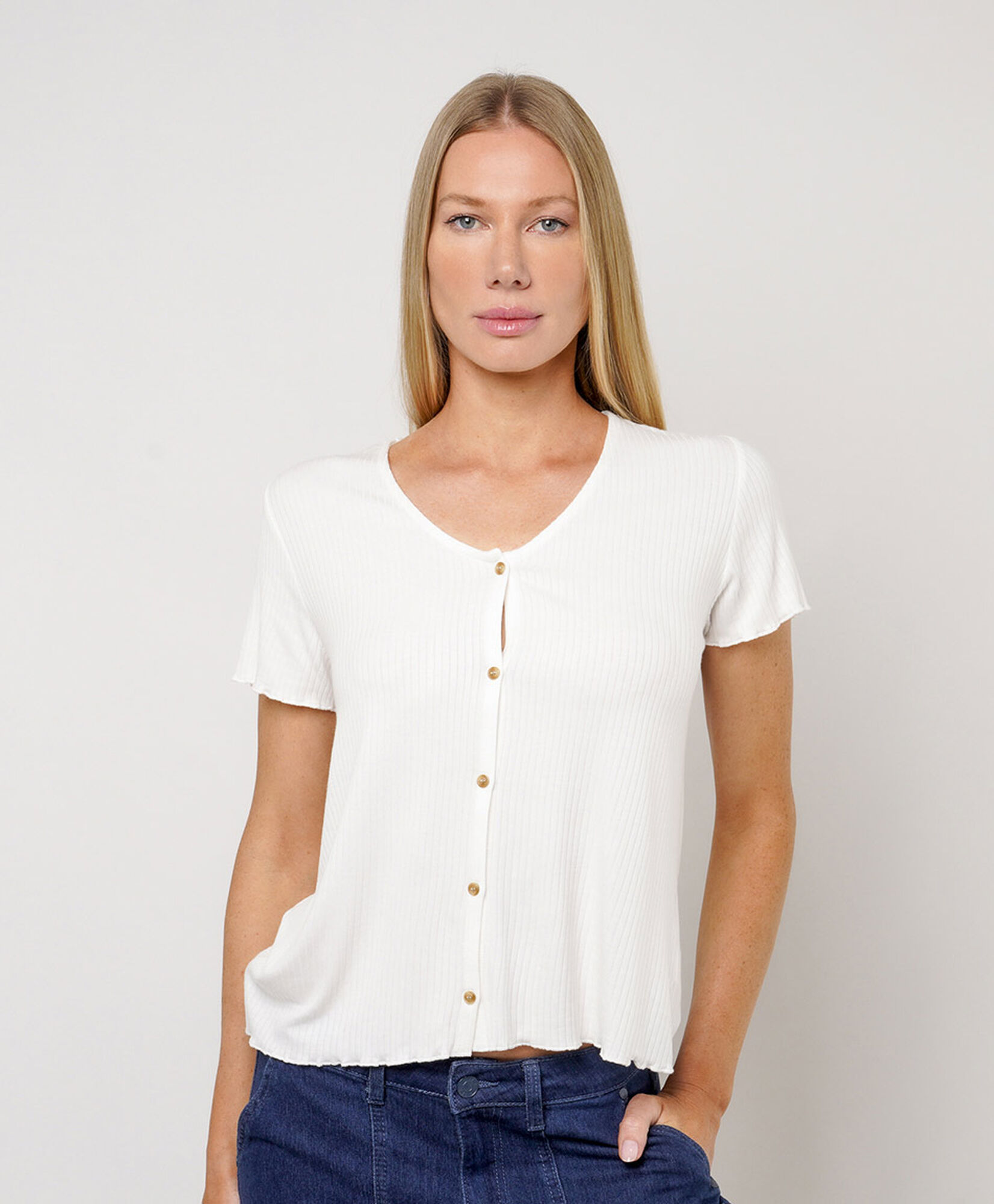 Polera mujer canalé botones dorados Polera mujer canalé botones dorados