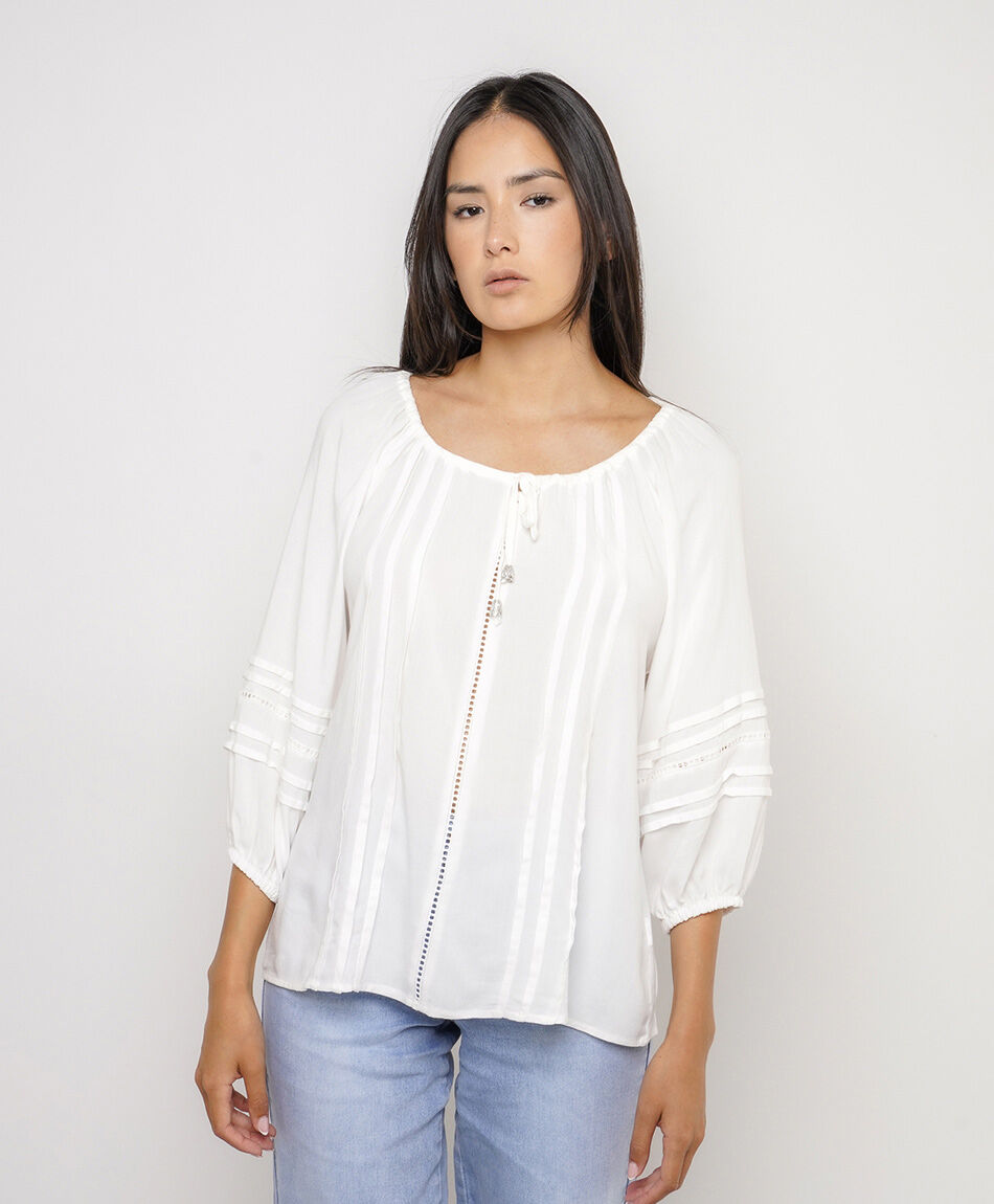 Blusa mujer manga recogida white