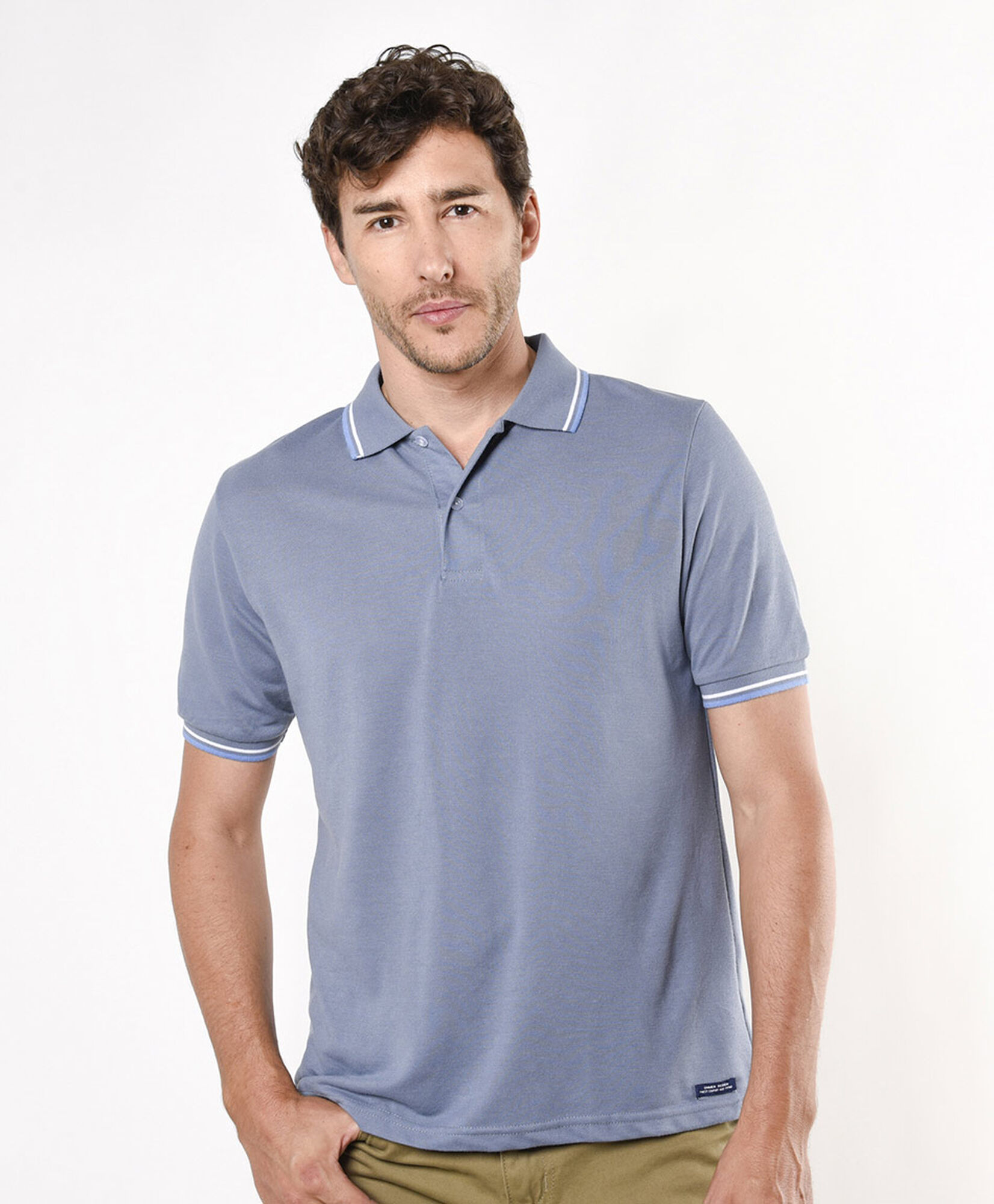 Polera hombre doble línea cuello piqué Polera hombre doble línea cuello piqué