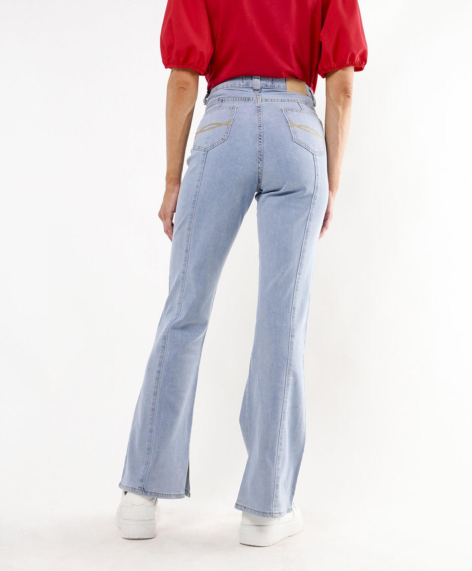Jeans mujer pliegues frontales flare Jeans mujer pliegues frontales flare