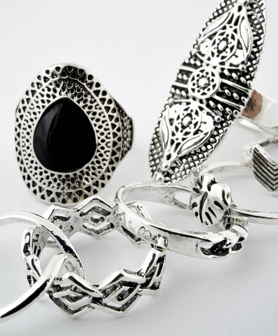 Set de anillos mujer variados plateados 7 piezas