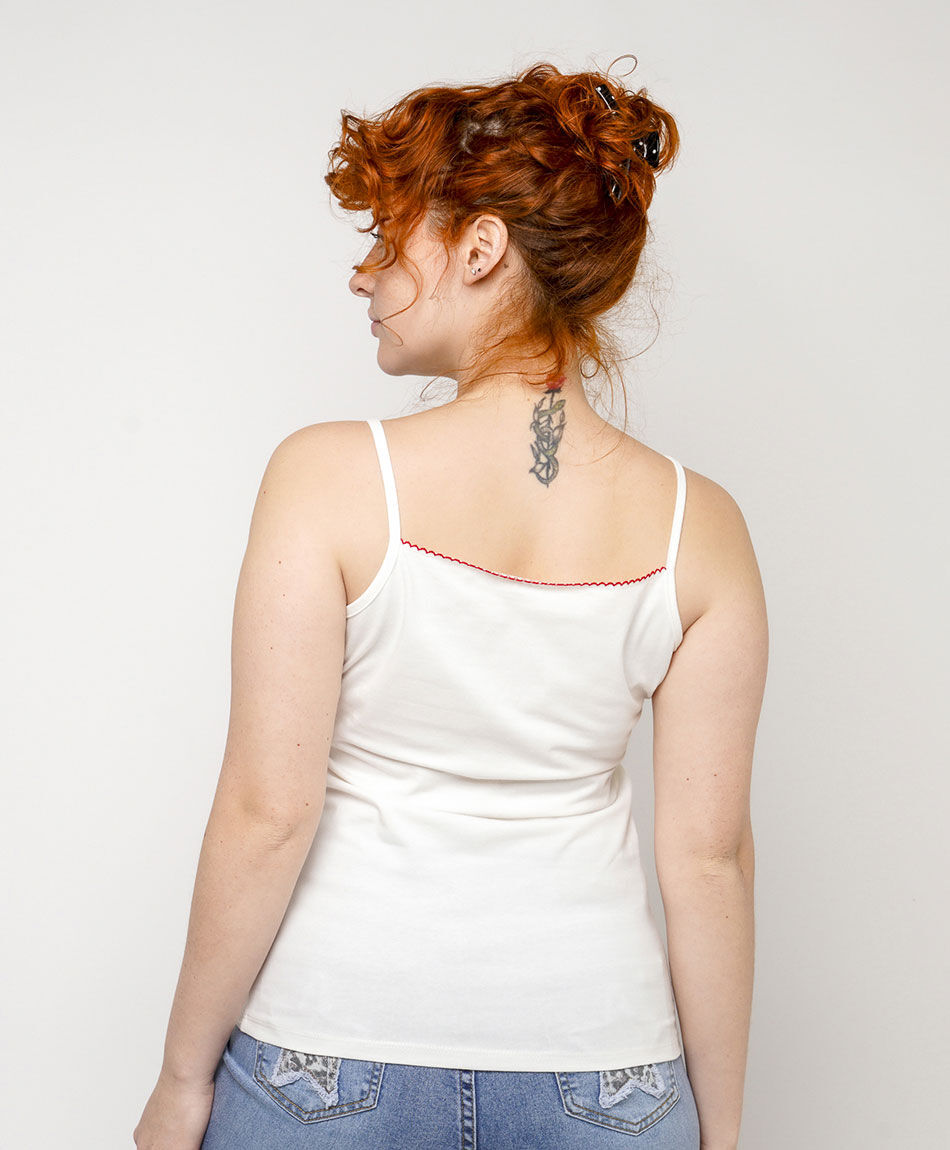 Polera mujer top flor bordada