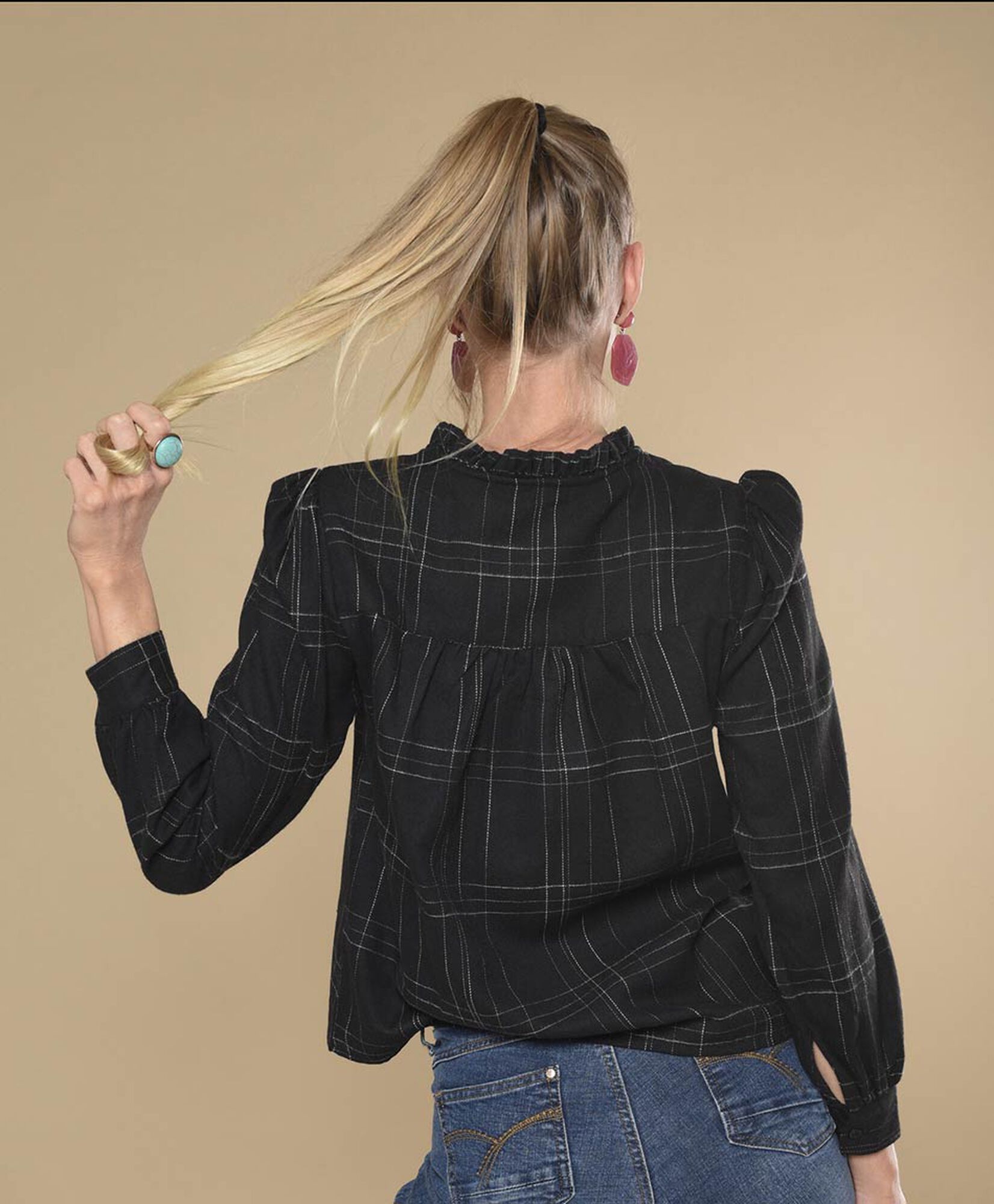 Blusa mujer cuadros lazo Blusa mujer cuadros lazo