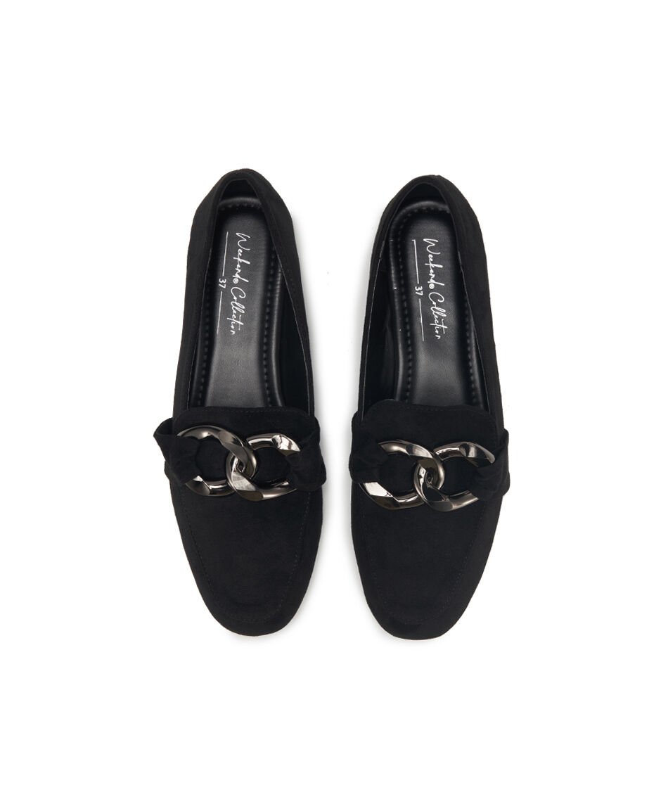 Mocas&iacute;n mujer negro hebilla