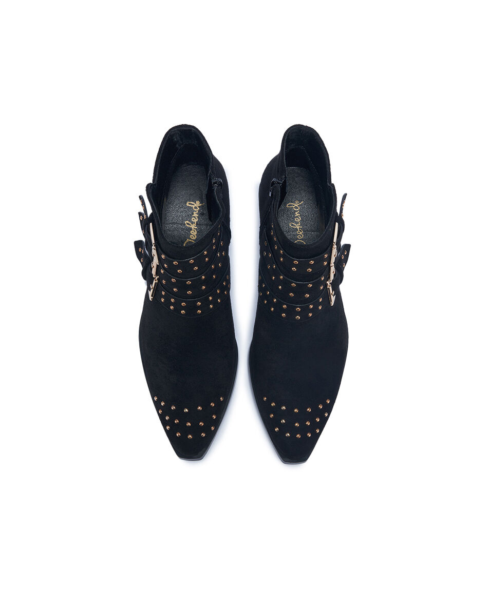 Bot&iacute;n mujer hebillas tachas doradas