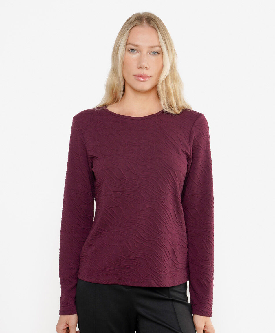 Polera mujer textura cebra burdeo