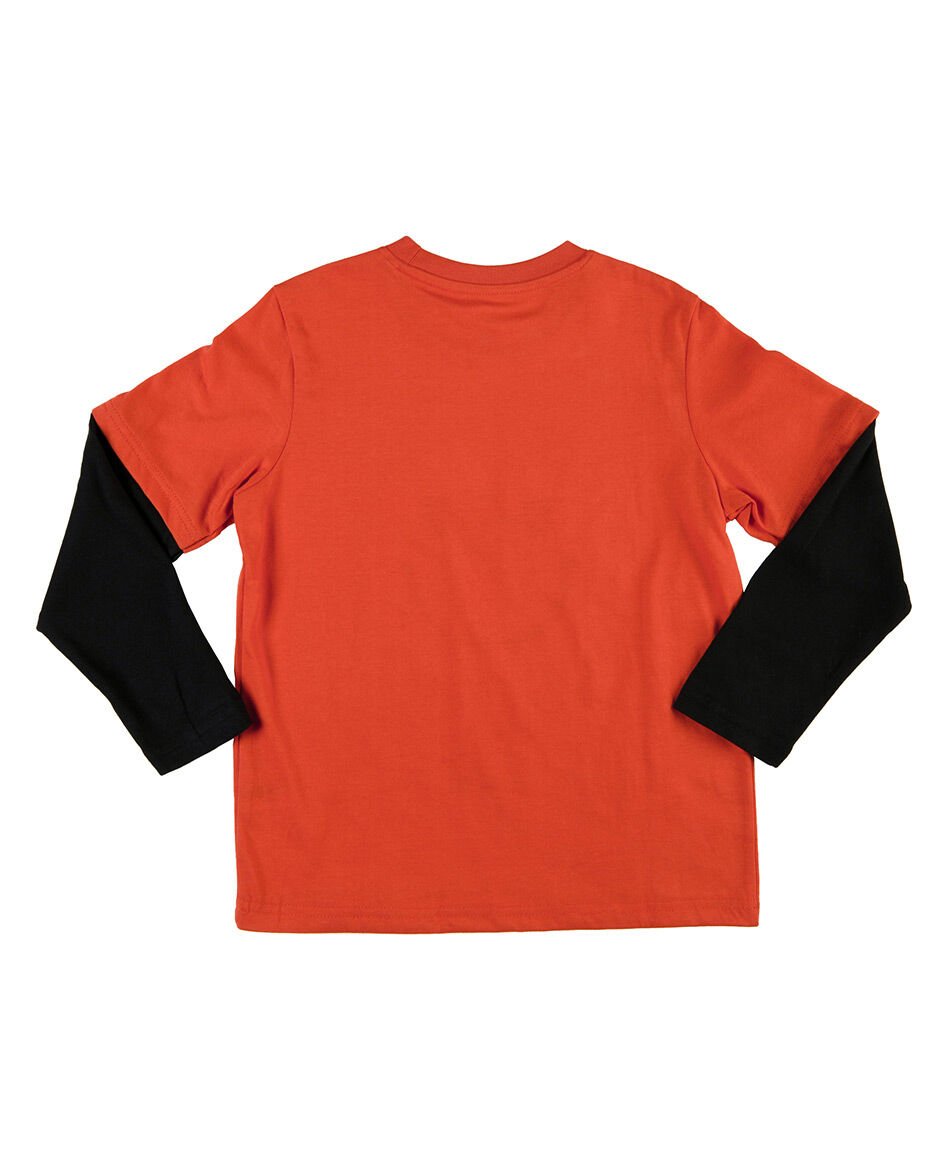 Polera ni&ntilde;o bicolor textos manga larga