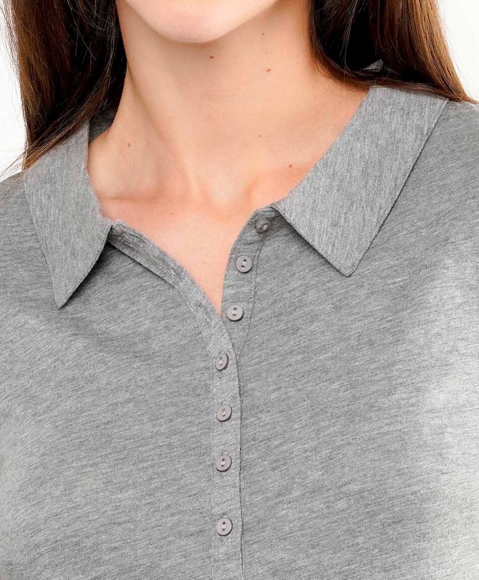 Polera mujer cuello polo grey