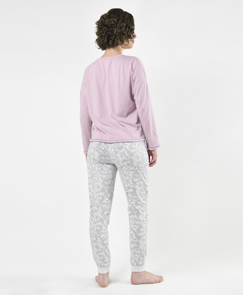 Pijama mujer floreado y gatito