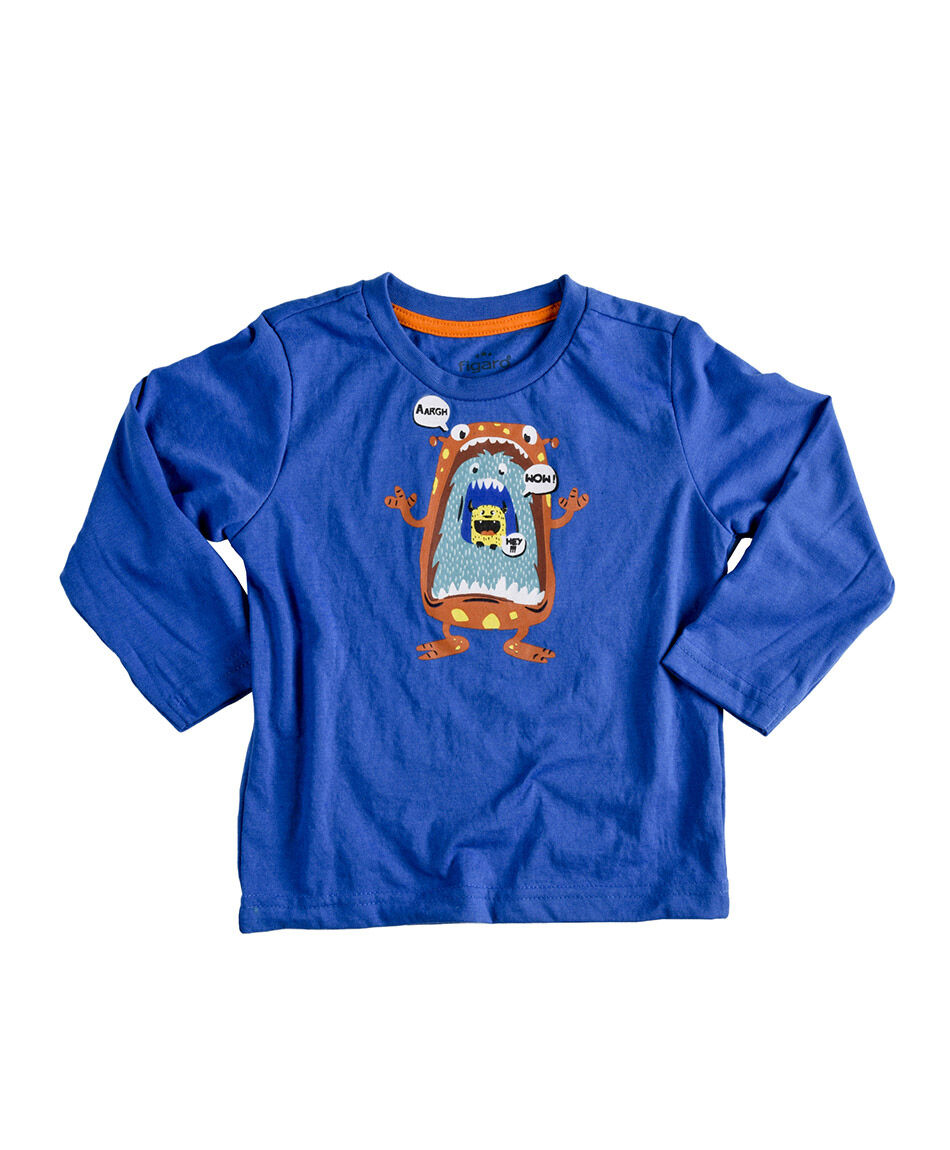 Polera beb&eacute; estampado monstruo manga larga