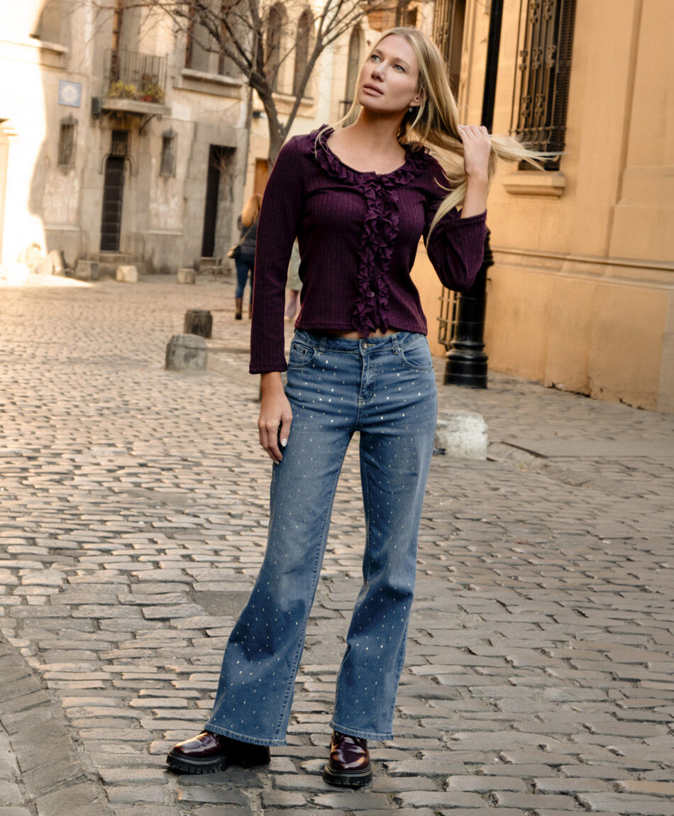 Jeans mujer wide leg brillos&nbsp;