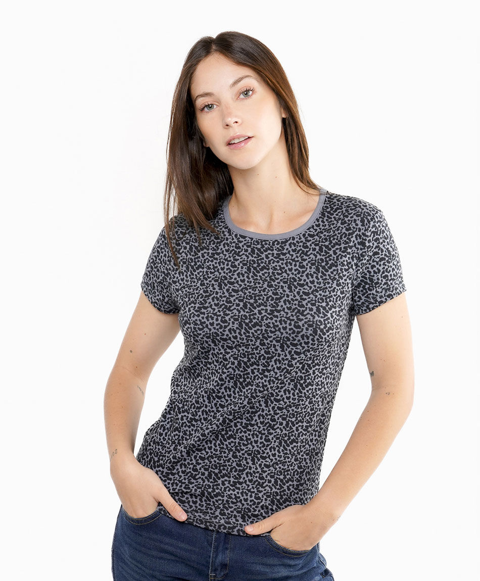 Polera mujer animal print grey