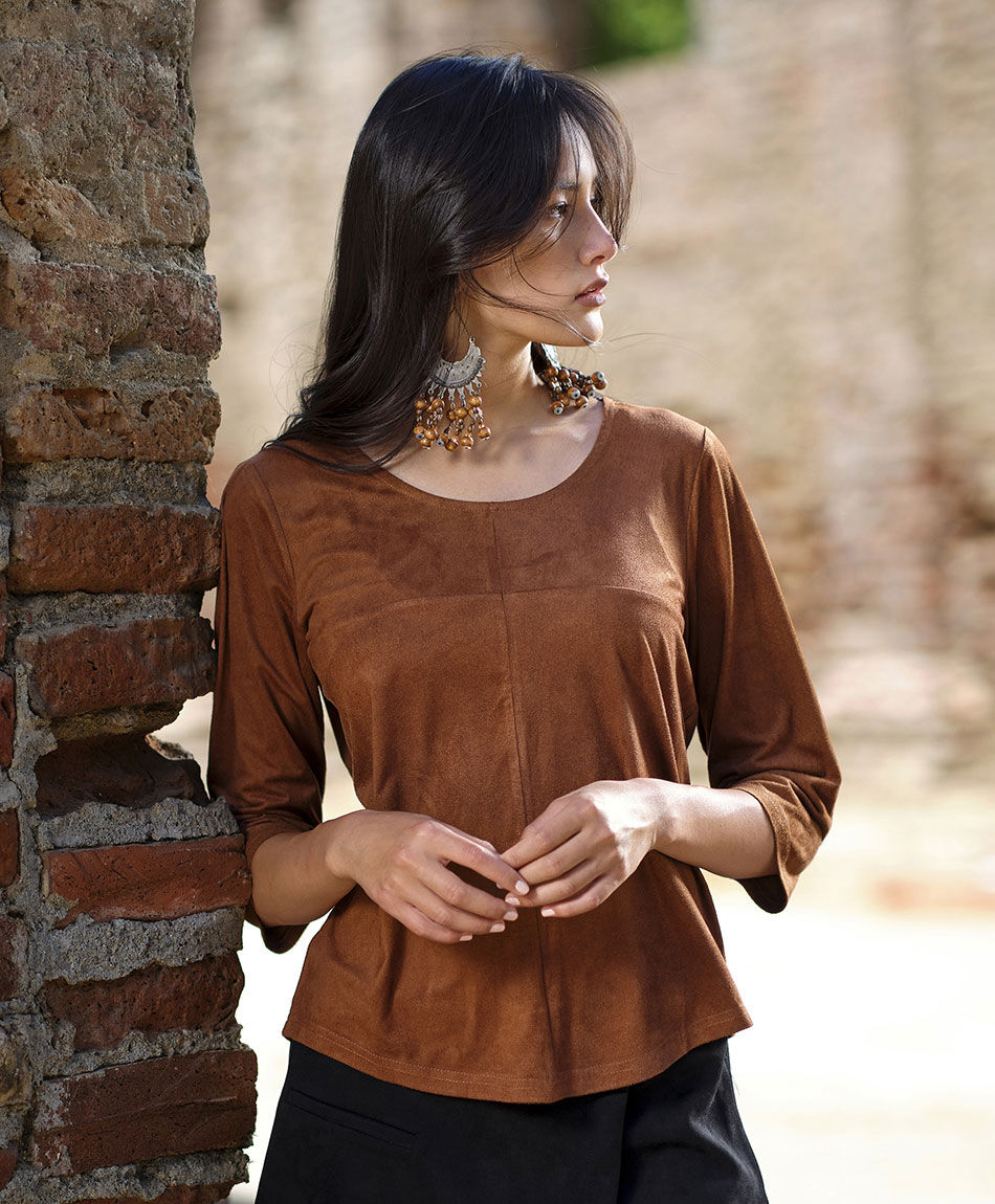 Polera mujer lisa suede café