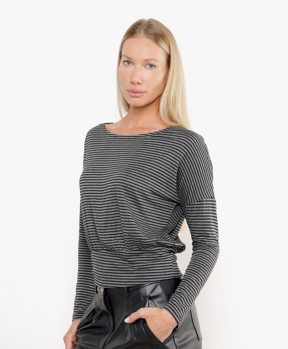 Polera mujer rayas pretina ancha