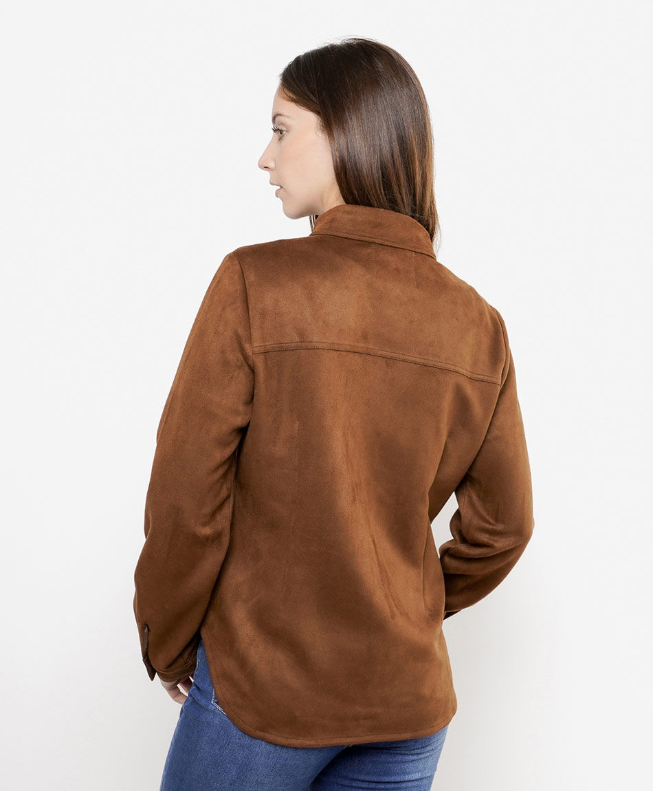 Chaqueta mujer textura aterciopelada caf&eacute;