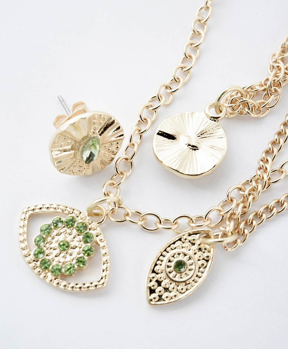 Set collar + aros mujer piedritas 3 piezas