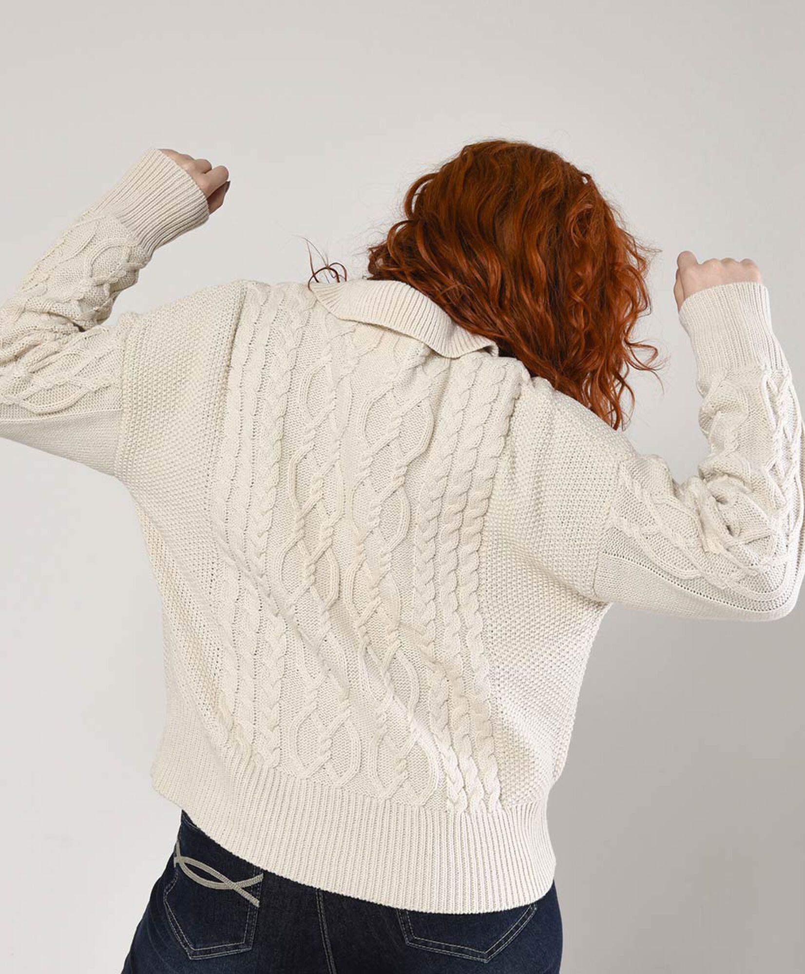 Sweater mujer trenzado cuello camisero Sweater mujer trenzado cuello camisero