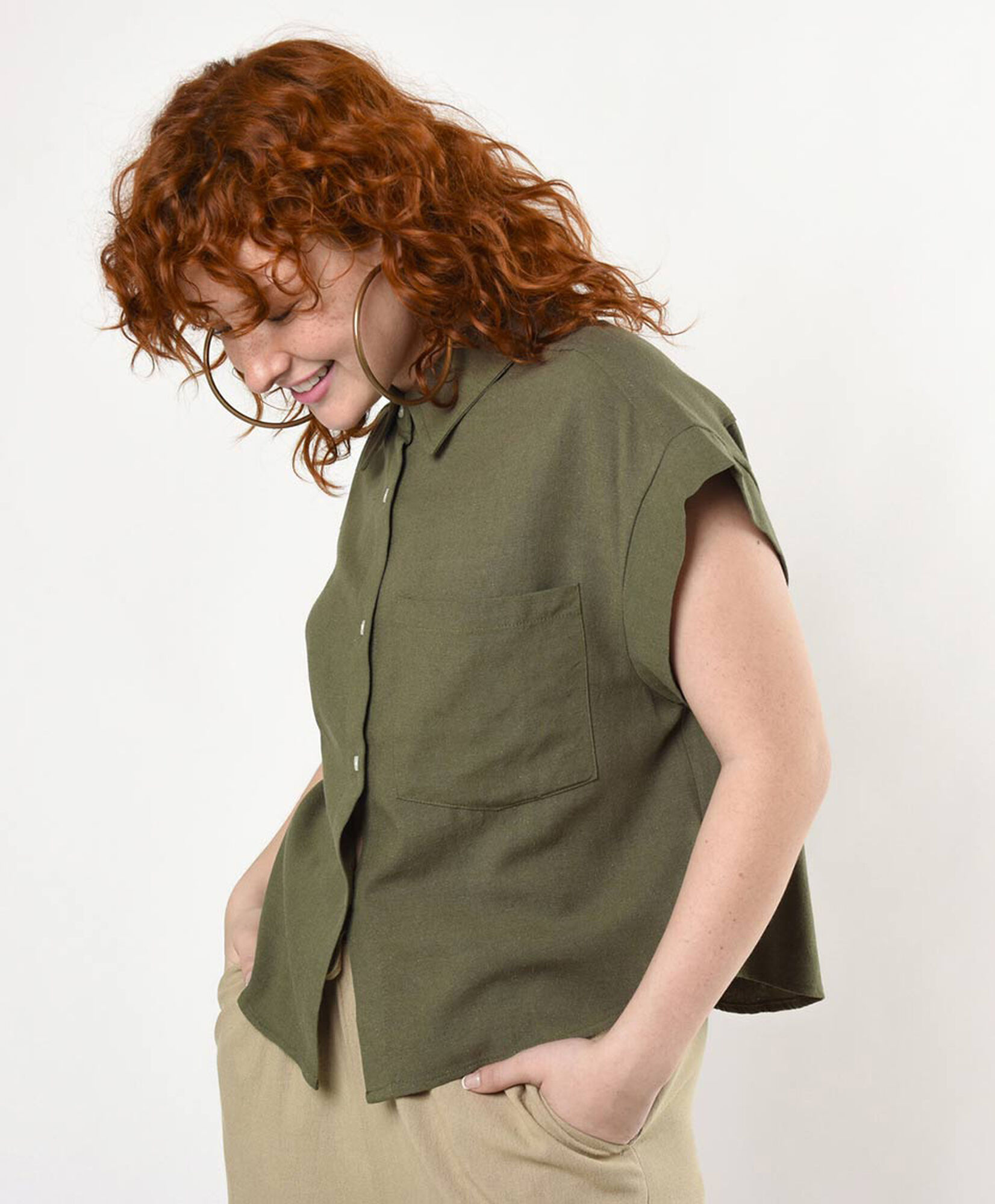 Blusa mujer bolsillo mini manga Blusa mujer bolsillo mini manga