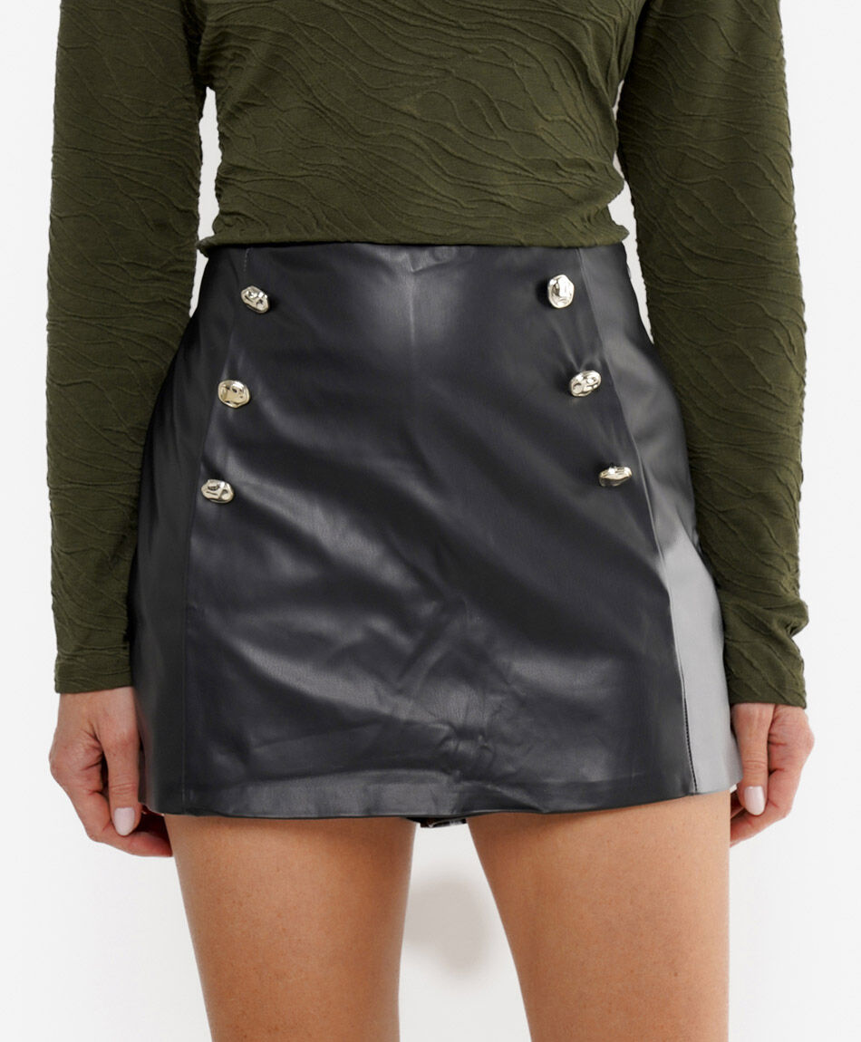 Mini falda mujer short cuerina botones