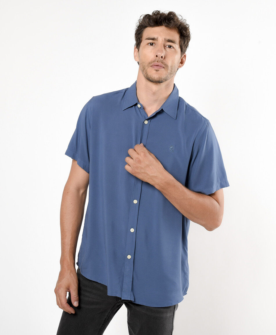 Camisa hombre azul lisa