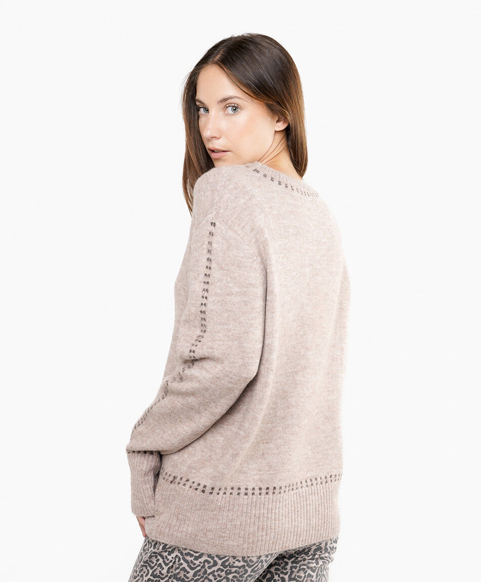 Sweater mujer cuello redondo bordado